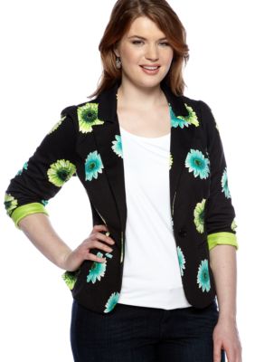 Free 2 Luv Plus Size Daisy Print Jacket