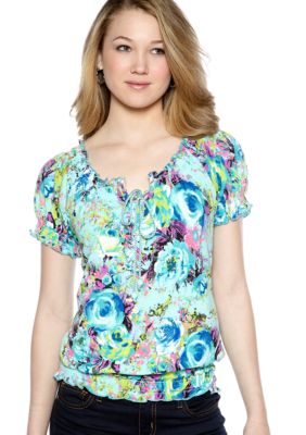 Belle Du Jour Printed Smocked Peasant