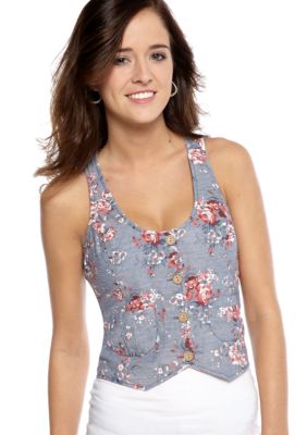 Dolled Up Denim Floral Vest