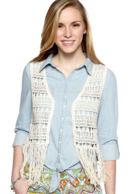American Attitudes Fringe Trim Crochet Vest