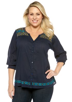 Lucky Brand Plus Size Split Neck Top
