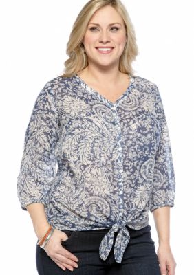 Lucky Brand Plus Size Tie Front Top