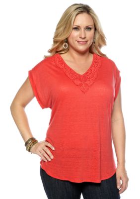 Lucky Brand Plus Size V Neck Back Tie Top