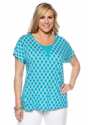 Lucky Brand Plus Size Ikat Print Top