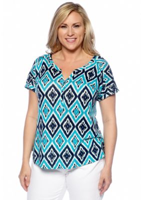 Lucky Brand Plus Size Diamond Print Knit Top
