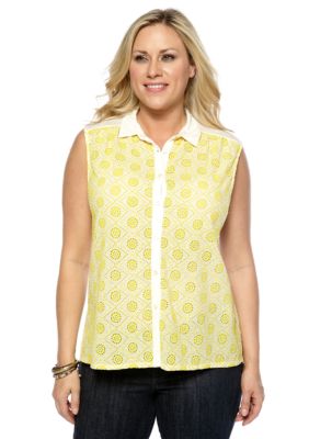 Lucky Brand Plus Size Sleeveless Collared Top