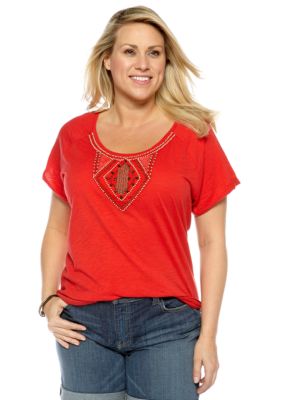 Lucky Brand Plus Size Beaded Tee
