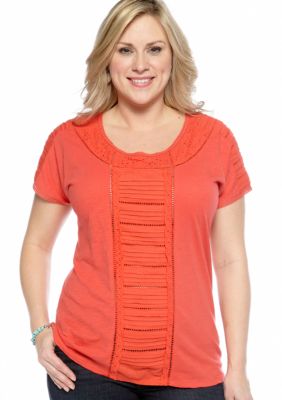 Lucky Brand Plus Size Top With Lace Inset