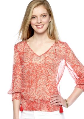 Lucky Brand Palisades Floral Smocked Top