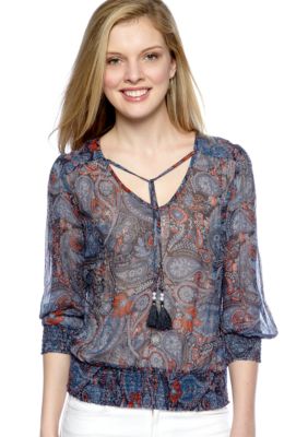 Lucky Brand Palisades Paisley Smocked Top