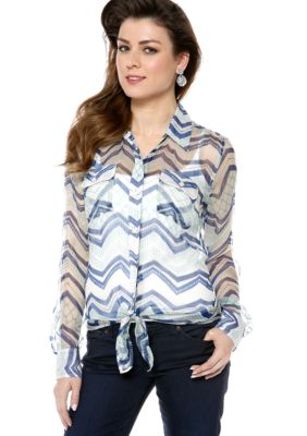 Lucky Brand Terrenea Stripe Sheer Chiffon Button Down Blouse