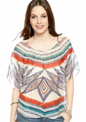 Lucky Brand Tribal Print Chiffon Butterfly Top
