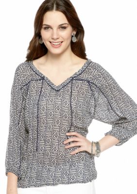 Lucky Brand Block Print Peasant Top