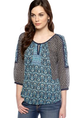 Lucky Brand Huxley Printed Keyhole Peasant Top