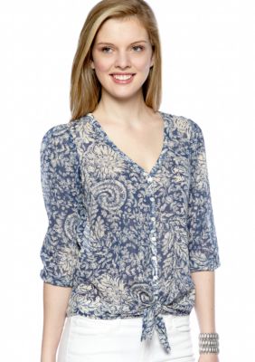 Lucky Brand Knot Front Floral Top