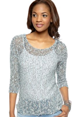 Lucky Brand Marled Multi Color Drop Shoulder Sweater