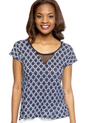 Lucky Brand Carina Ikat Top with Chiffon Inset
