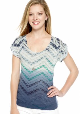 Lucky Brand Zigzag Cobra Print Tee with Crochet Trim
