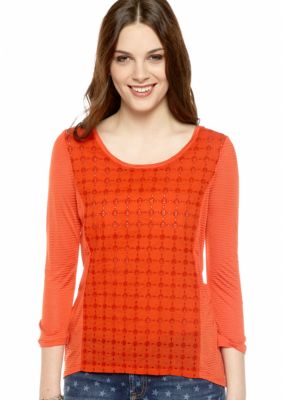 Lucky Brand Ellis Lace Front Top with Hi Low Hemline