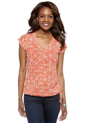 Lucky Brand Mosaic Tile Print Drawstring Hemline Top