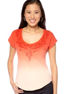 Lucky Brand Dip Dye Embroidered Tee