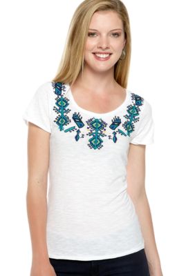 Lucky Brand Tribal Embroidered Tee