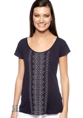 Lucky Brand Lillian Embroidered Tee with Button Up Back