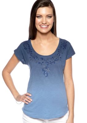 Lucky Brand Embroidered Dip Dye Tee