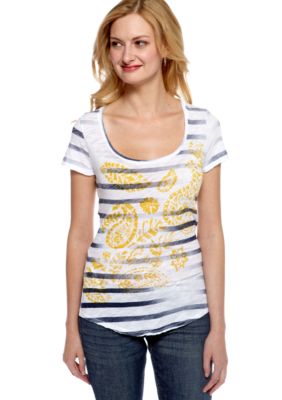 Lucky Brand Kendra Paisley Stripe Print Tee