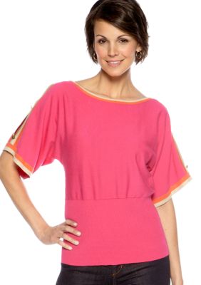 Cable and Gauge Cold Shoulder Colorblock Pullover Sweater