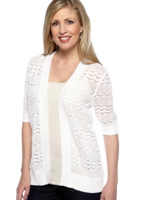 Cable and Gauge Pointelle Open Cardigan