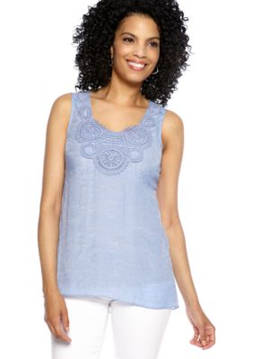 Spense Crochet Chambray Top