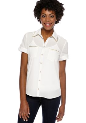 Spense Gold Trim Collared Blouse