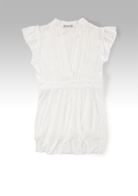 6 Degrees Flutter Sleeve Top with Lace Trim