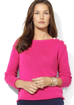 Lauren Ralph Lauren Long-Sleeved Jersey  Boatneck Button-Shoulder Sweater