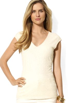 Lauren Ralph Lauren Beaded Sleeveless V-Neck Top