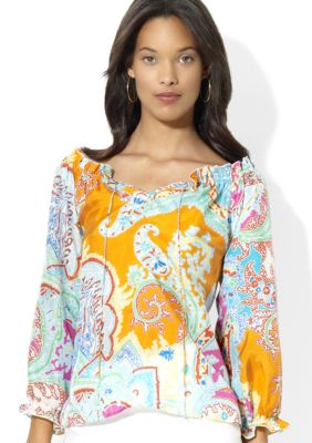 Lauren Ralph Lauren Ruffled Paisley Silk Top