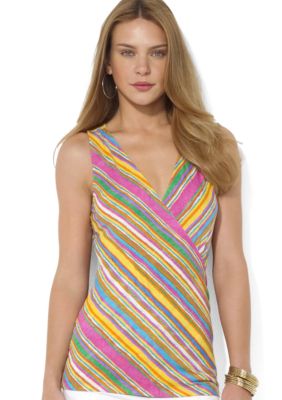 Lauren Ralph Lauren Sleeveless Striped Faux-Wrap Jersey Top 