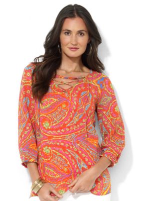 Lauren Ralph Lauren Paisley Cotton Lace-Up Blouse