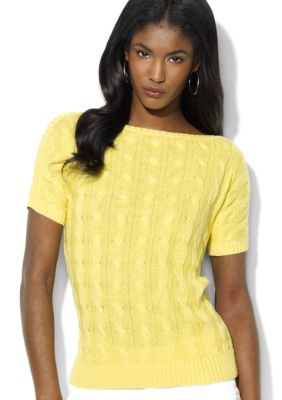 Lauren Ralph Lauren Short-Sleeved Cotton-Linen Cable-Knit Boatneck Sweater