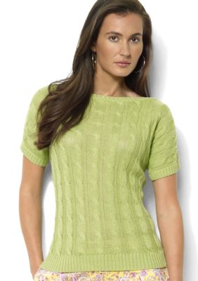 Lauren Ralph Lauren Short-Sleeved Cotton-Linen Cable-Knit Boatneck Sweater