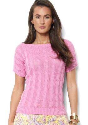 Lauren Ralph Lauren Short-Sleeved Cotton-Linen Cable-Knit Boatneck Sweater