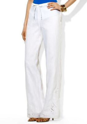 Lauren Ralph Lauren Embroidered Linen Drawstring Pant