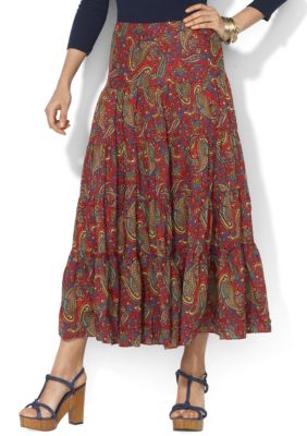 Lauren Ralph Lauren Tiered Paisley Cotton Skirt 