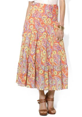 Lauren Ralph Lauren Paisley Cotton Voile Tiered Skirt