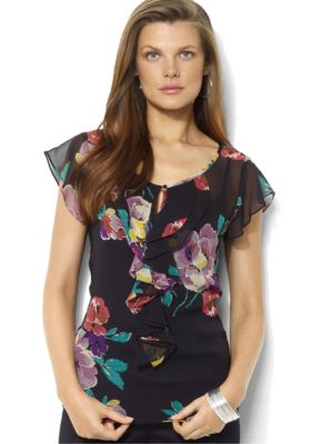 Lauren Ralph Lauren Cap-Sleeved Silk Floral Blouse