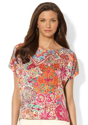 Lauren Ralph Lauren Paisley Silk Boatneck Top