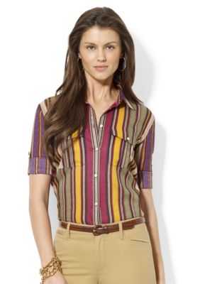 Lauren Ralph Lauren Roll-Sleeve Striped Workshirt