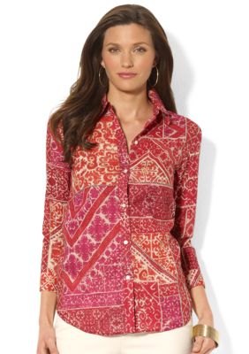 Lauren Ralph Lauren Three-Quarter-Sleeved Printed Cotton Voile Shirt