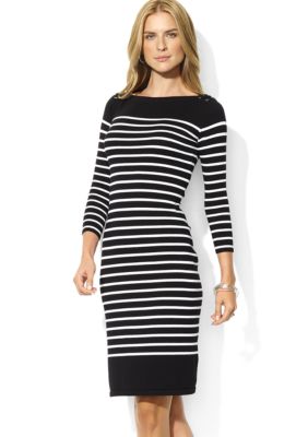 Lauren Ralph Lauren Petite Striped Cotton Boatneck Dress